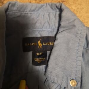 Ralph Lauren 3T Shirt Button Down Blue Collared Long Sleeve Toddler